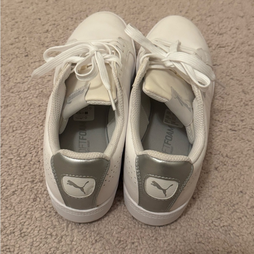Puma White Sneakers with Silver Heel Patch